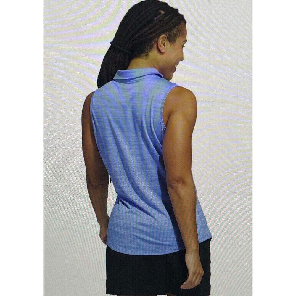 Adidas Polo Shirt Womens XL Sleeveless 4 Way Stretch Breathable Space Dye Blue - Picture 2 of 16
